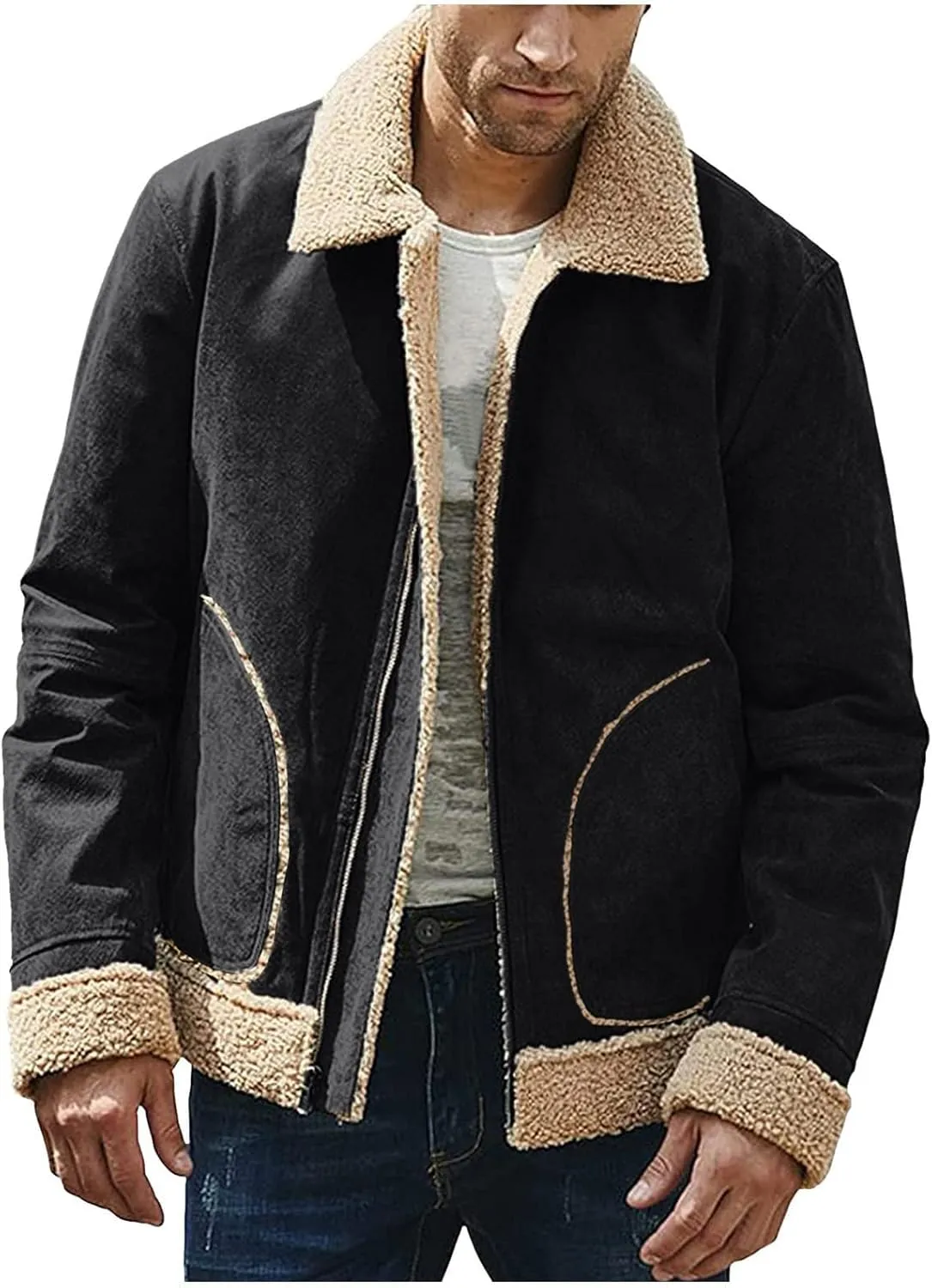 Ymosrh Men's Casual Jackets Lightweight Windproof Bomber Jacket Full Zip Winter Warm Coats Outwear Sport, M-5XL