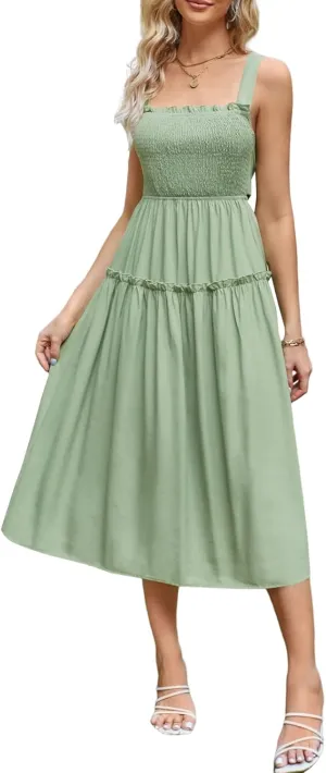 ZAFUL Women's Summer Maxi Dress Boho Floral Casual Ruffle Smocked Halter Backless Knot Long Flowy Beach Sun Dress