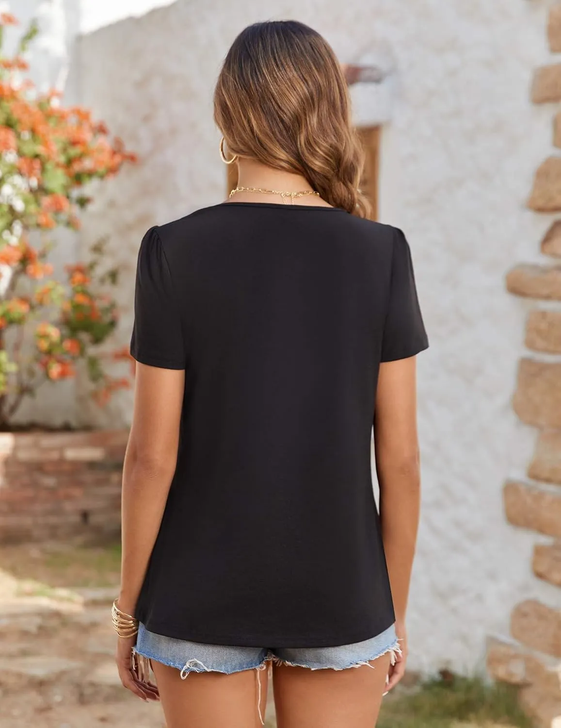 Zeagoo Women's Summer Tunic Tops Short Sleeve Floral Boho Casual T Shirts Pleated Crewneck Flowy Relax Fit Soft Blouses