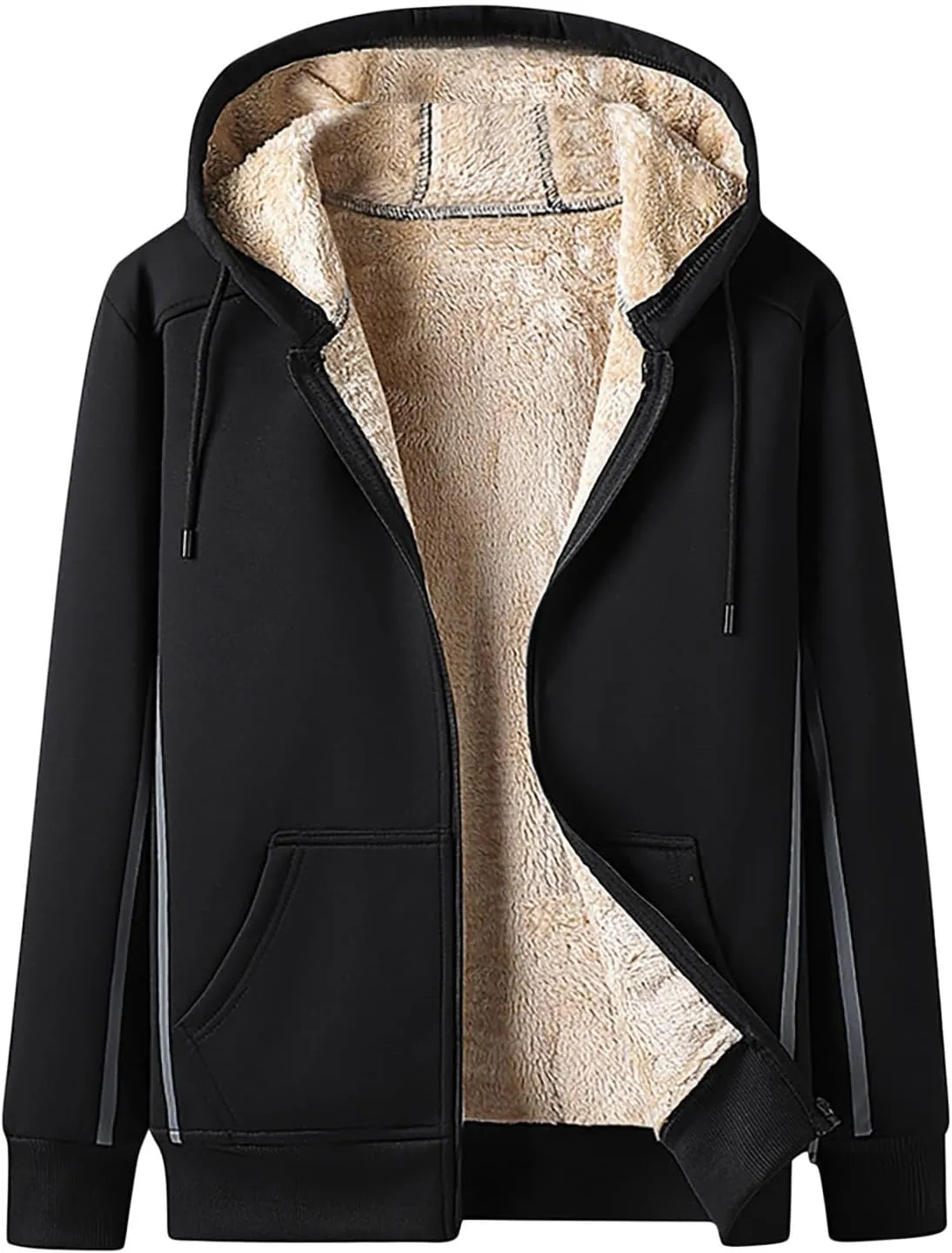 Zeiyignr Men Hoodies Zip Up Fleece Jacket Heavyweight Sherpa Lined Hooded Sweatshirt Warm Thick Winter Coat Cozy Windbreaker