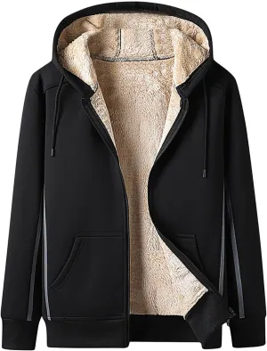 Zeiyignr Men Hoodies Zip Up Fleece Jacket Heavyweight Sherpa Lined Hooded Sweatshirt Warm Thick Winter Coat Cozy Windbreaker