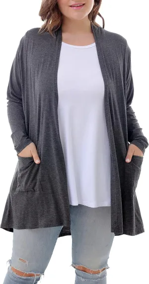 ZERDOCEAN Women's Plus Size Long Sleeve Lightweight Soft Printed Drape Cardigan with Pockets