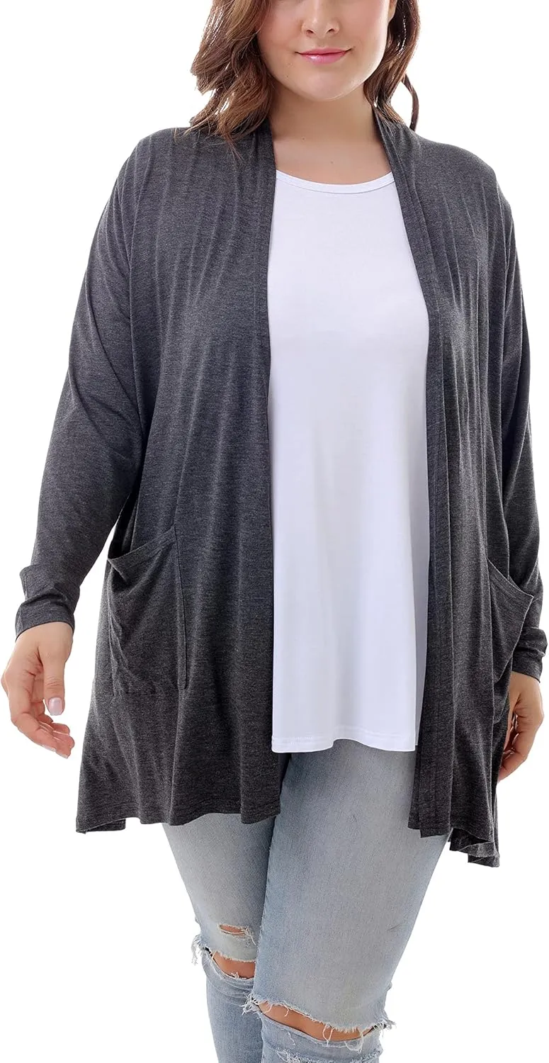 ZERDOCEAN Women's Plus Size Long Sleeve Lightweight Soft Printed Drape Cardigan with Pockets