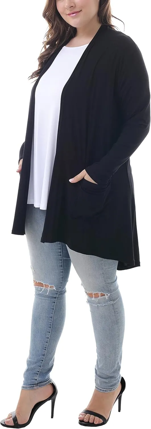 ZERDOCEAN Women's Plus Size Long Sleeve Lightweight Soft Printed Drape Cardigan with Pockets