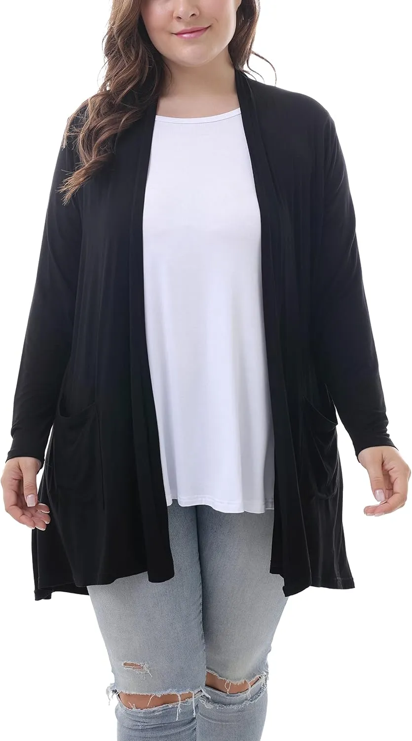ZERDOCEAN Women's Plus Size Long Sleeve Lightweight Soft Printed Drape Cardigan with Pockets