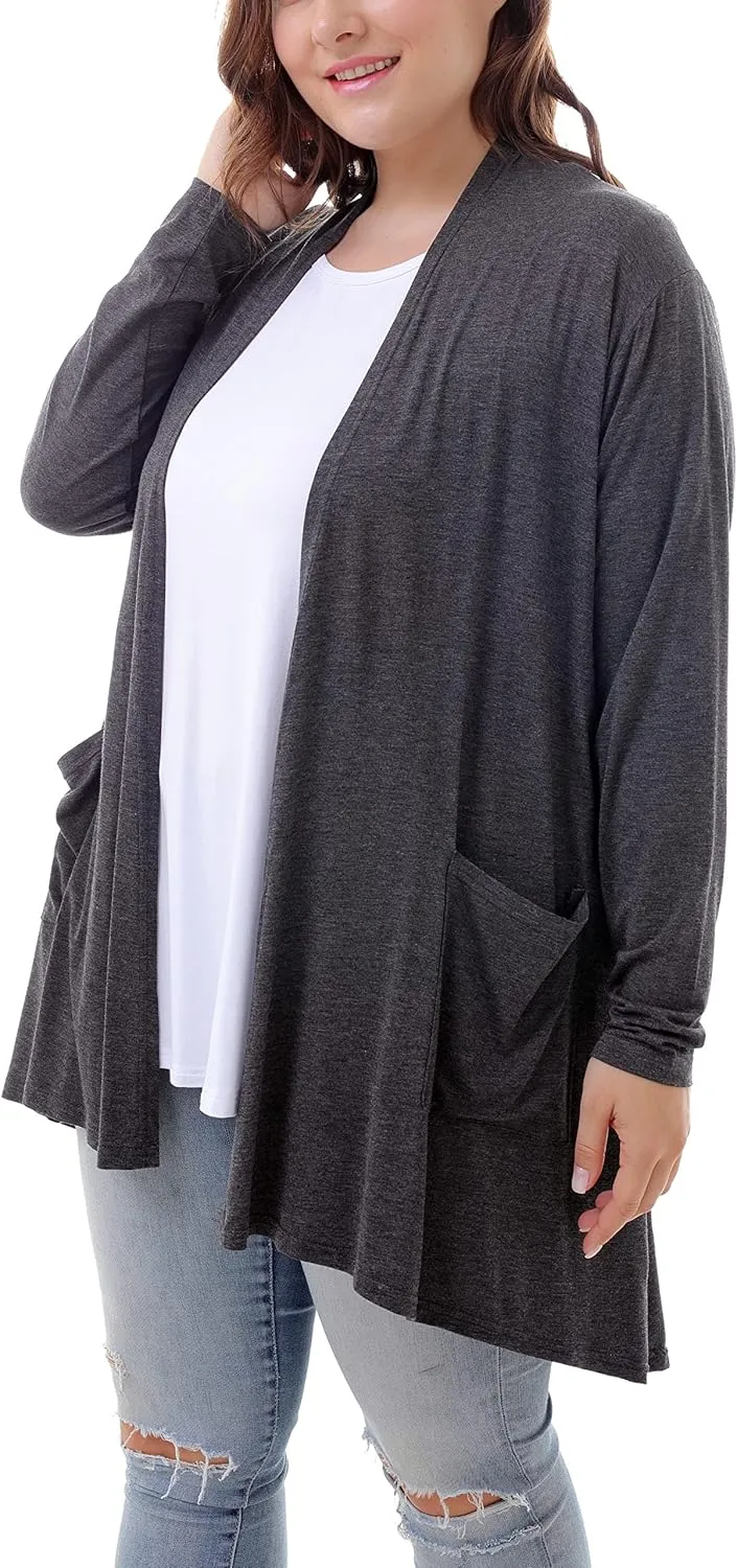 ZERDOCEAN Women's Plus Size Long Sleeve Lightweight Soft Printed Drape Cardigan with Pockets