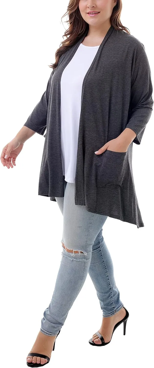 ZERDOCEAN Women's Plus Size Long Sleeve Lightweight Soft Printed Drape Cardigan with Pockets