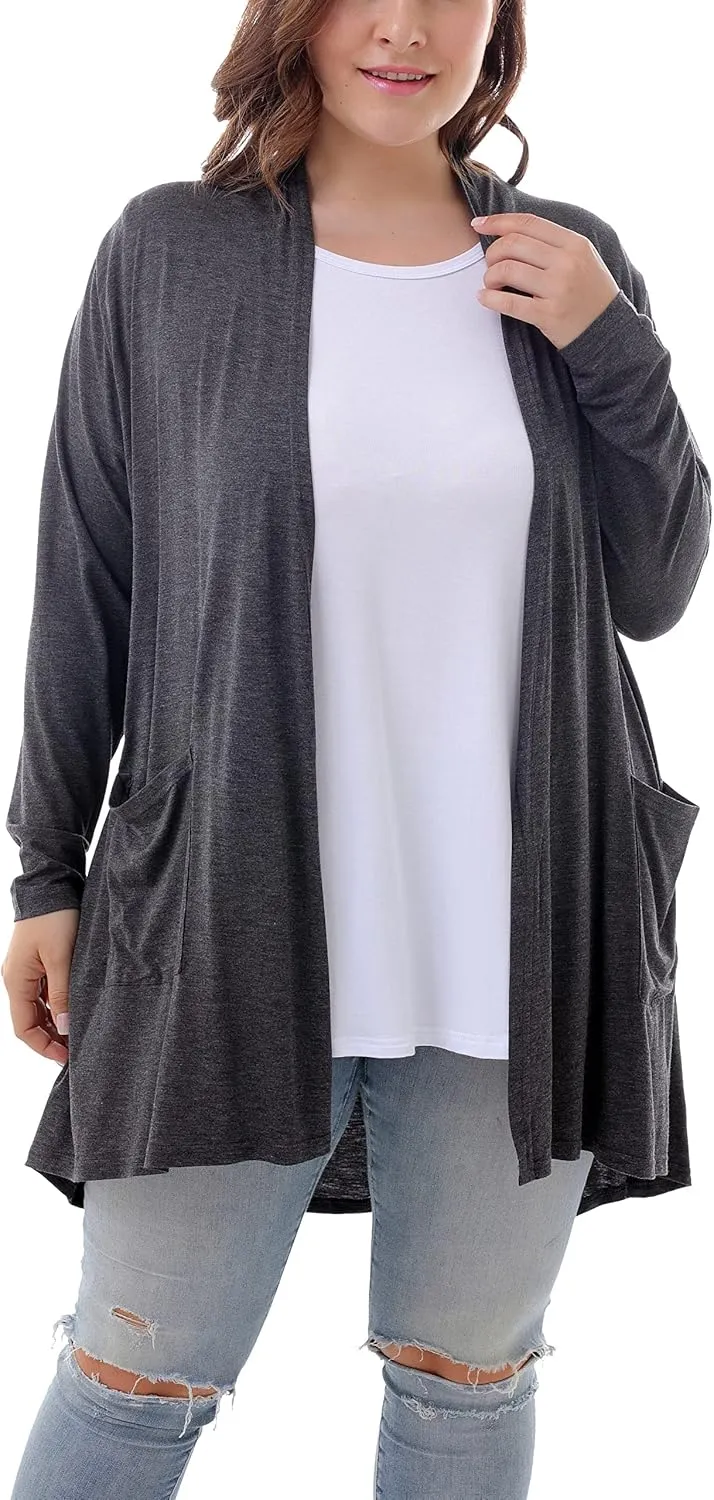 ZERDOCEAN Women's Plus Size Long Sleeve Lightweight Soft Printed Drape Cardigan with Pockets