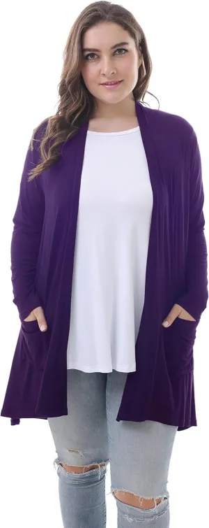 ZERDOCEAN Women's Plus Size Long Sleeve Lightweight Soft Printed Drape Cardigan with Pockets