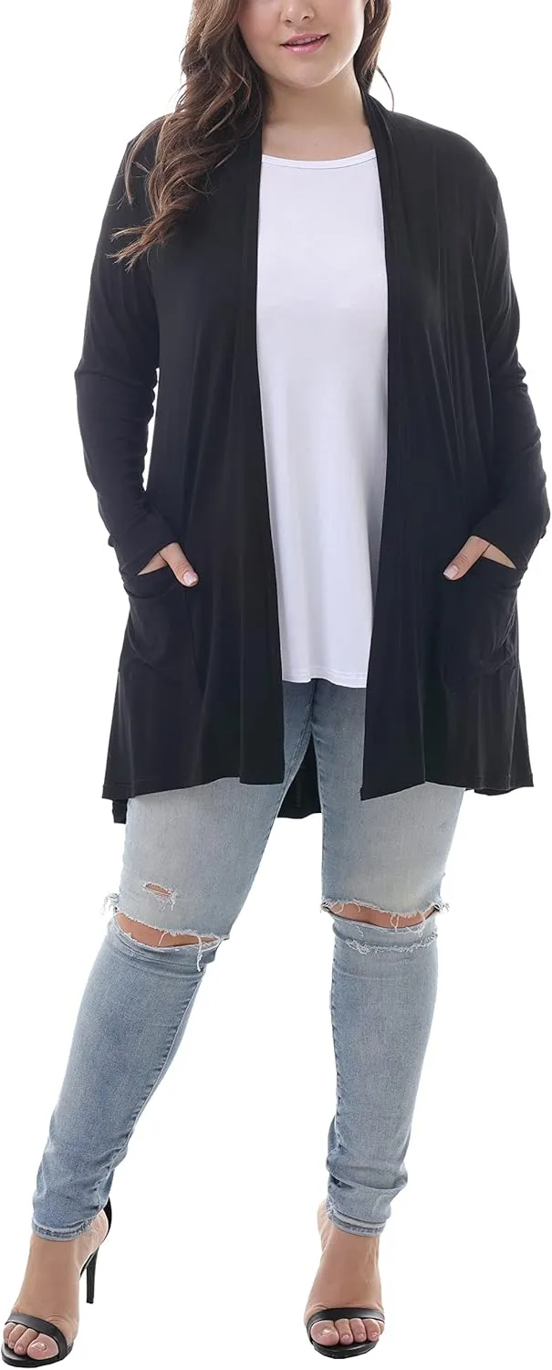ZERDOCEAN Women's Plus Size Long Sleeve Lightweight Soft Printed Drape Cardigan with Pockets