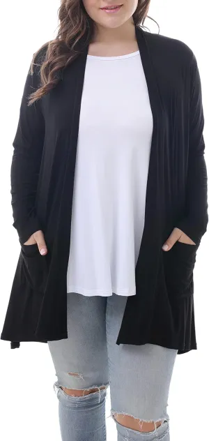 ZERDOCEAN Women's Plus Size Long Sleeve Lightweight Soft Printed Drape Cardigan with Pockets