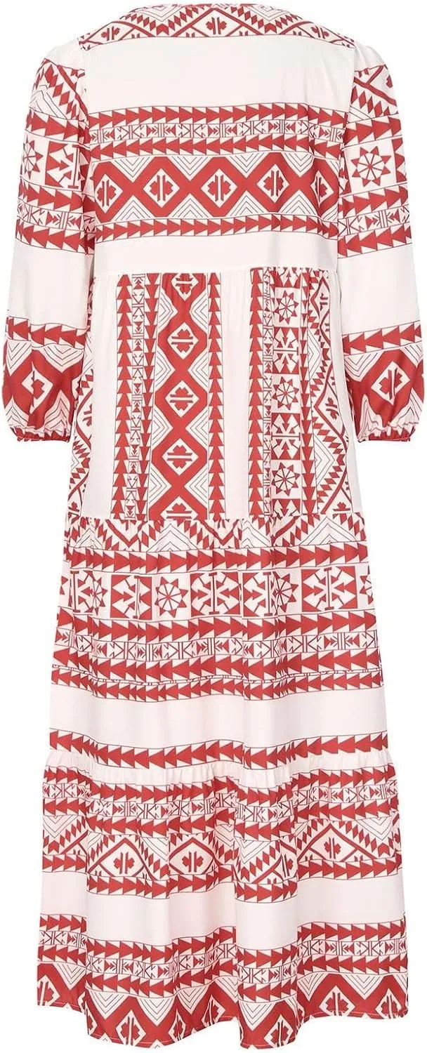 ZWRXW Womens Summer Boho Dresses Casual Loose Bohemian Floral Dress Short Sleeve Long Maxi Dress Flowy Swing Beach Dresses