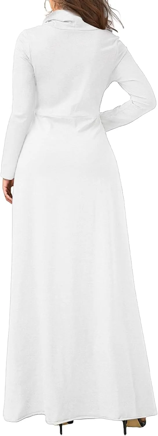 ZWRXW Womens Turtleneck Maxi Dresses Fashion Casual Long Sleeve Fall Winter Elegant Solid Swing Long Dress with Pockets